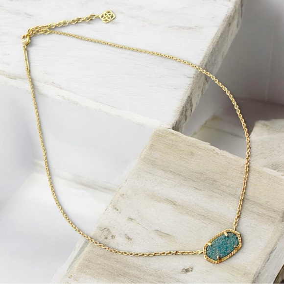 Kendra Scott Elisa Necklace in Teal Druzy Gold Tone - Picture 3 of 7